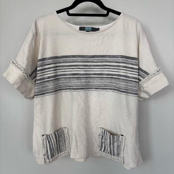 Eva Franco Cream Short Sleeve Top Size XL - Picture 1 of 4